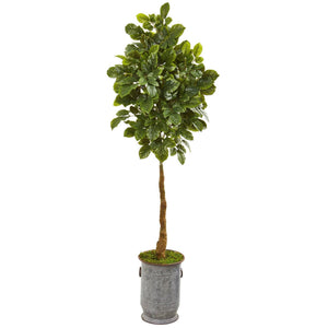 6’ Beech Leaf Artificial Tree in Metal Planter with Copper Trimming