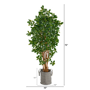 6’ Black Olive Artificial Tree in Handmade Black and White Natural Jute and Cotton Planter