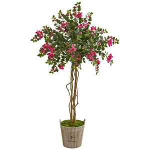 6’ Bougainvillea Artificial Tree in Farmhouse Planter