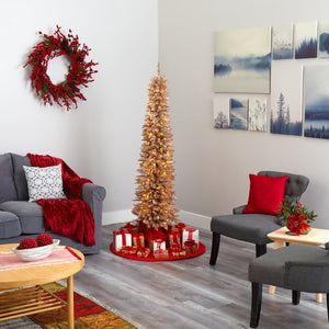 6’ Champagne Pencil Artificial Christmas Tree with 300 (multifunction) Clear LED Lights and 518 Bendable Branches