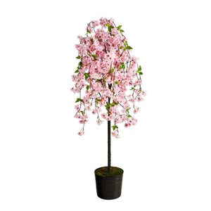 6' Cherry Blossom Artificial Tree in Black Tin Planter