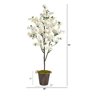 6’ Cherry Blossom Artificial Tree in Decorative Metal Pail with Rope