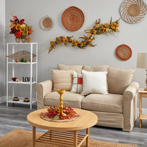 6’ Fall Green and Orange Assorted Pumpkin and Gourds with White Berries Artificial Autumn Garland