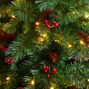 6’ Flat Back Montreal Mountain Artificial Christmas Tree with Pine Cones and Berries