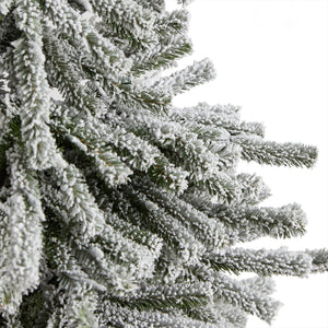 6’ Flocked Long Vermont Pine Tree with 758 Branches and 250 LED Lights in Decorative Planter