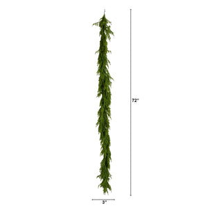 6' Pre-Lit Artificial Real touch Norfolk Island Pine Garland with 35 Warm White LED Lights and Natural Look