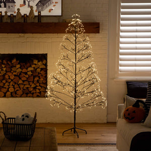 6' Pre-Lit Artificial Halloween Black Starburst Tree with 1680 Fairy Warm White LED Lights