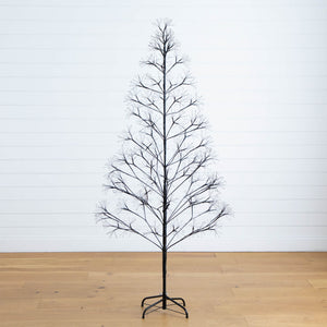 6' Pre-Lit Artificial Halloween Black Starburst Tree with 1680 Fairy Warm White LED Lights