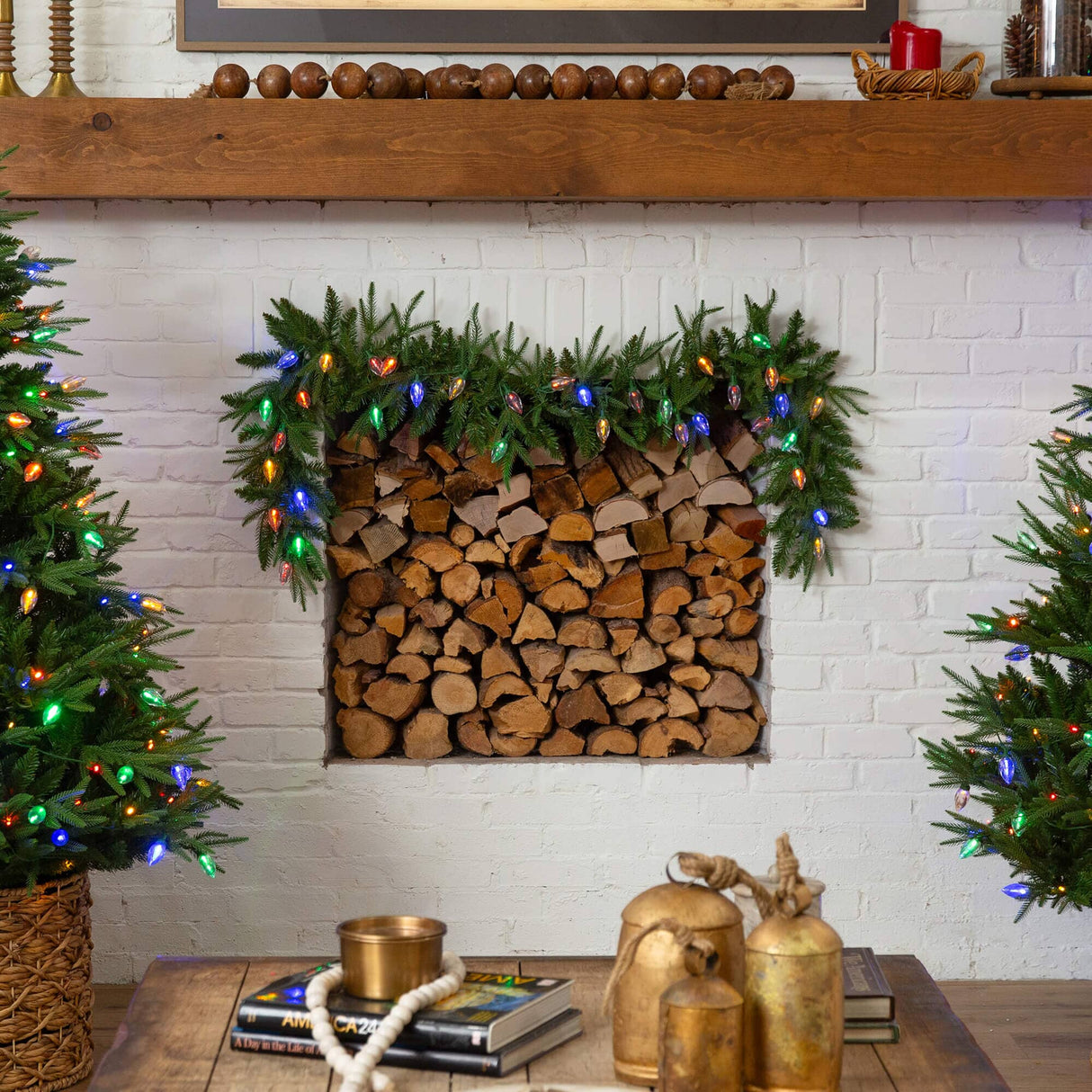 6' Pre-Lit Artificial Luxembourg Pine Christmas Garland with 35 Multicolored Traditional Bulb LED Lights