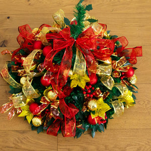 6' Pre-Lit Artificial Pop up Christmas Tree with Red & Gold Ornaments, Ribbons and 150 Warm White LED Lights