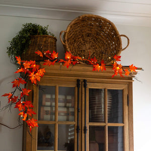6' Pre-Lit Autumn Maple Artificial Fall Garland with 54 Warm White LED Lights