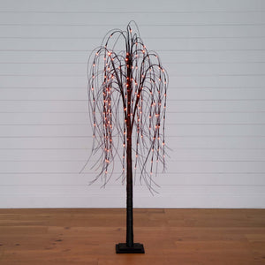 6’ Pre-Lit Halloween Black Willow Artificial Tree with 160 Orange & Purple LED Lights