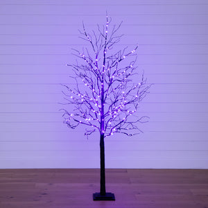 6’ Pre-Lit Halloween Deluxe Black Twig Artificial Tree with 156 Orange & Purple LED Lights