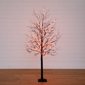 6’ Pre-Lit Halloween Deluxe Black Twig Artificial Tree with 156 Orange & Purple LED Lights