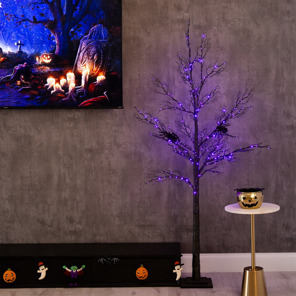 6’ Pre-Lit Halloween Minimalist Twig Artificial Fall Tree with 320 Orange & Purple LED Lights