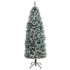 6’ Slim Flocked Montreal Fir Artificial Christmas Tree with 743 Bendable Branches