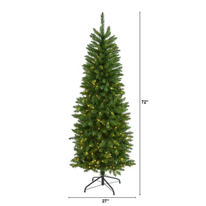 6’ Slim Green Mountain Pine Artificial Christmas Tree with 250 Clear LED Lights