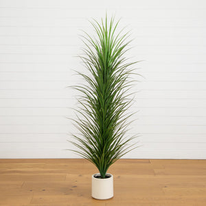 6’ UV Resistant Artificial Grass Plant in White Decorative Planter (Indoor/Outdoor)