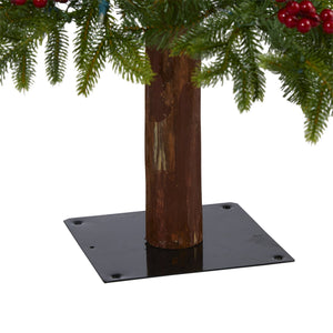 6' Victoria Fir Artificial Christmas Tree with 250 Multi-Color (Multifunction) LED Lights, Berries and 415 Bendable Branches