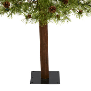 6' Wyoming Alpine Artificial Christmas Tree with 150 Clear (multifunction) LED Lights and Pine Cones on Natural Trunk