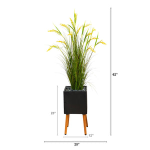 62” Wheat Grain Artificial Plant in Black Planter with Stand