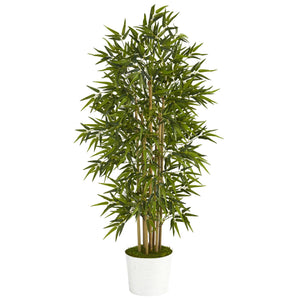 64” Bamboo Artificial Tree in White Tin Planter