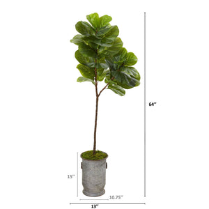 64” Fiddle Leaf Artificial Tree in Vintage Metal Planter