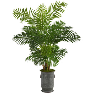 64” Hawaii Palm Artificial Tree in Vintage Metal Planter