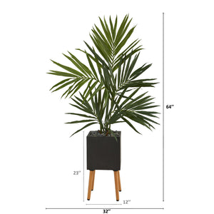 64” Kentia Artificial Palm Tree in Black Planter with Stand