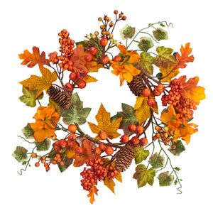 6.5” Autumn Hydrangea and Pinecones Artificial Wreath (Set of 2)