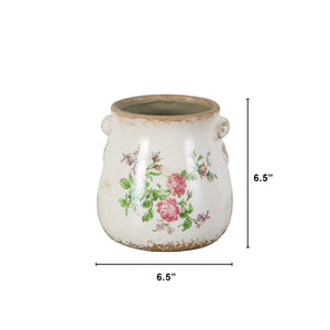 6.5” Floral Print Tuscan Ceramic Scroll Planter