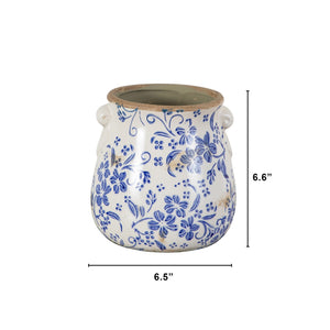 6.5 ” Floral Tuscan Ceramic Blue Scroll Planter