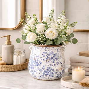 6.5 ” Floral Tuscan Ceramic Blue Scroll Planter