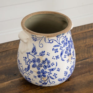 6.5 ” Floral Tuscan Ceramic Blue Scroll Planter