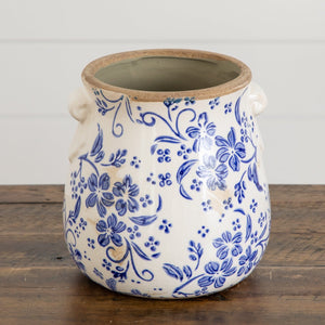 6.5 ” Floral Tuscan Ceramic Blue Scroll Planter