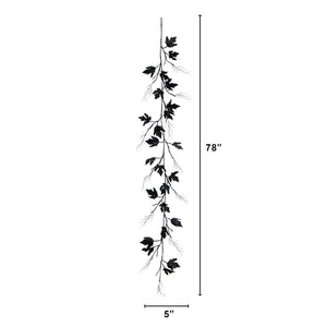 6.5' Pre-Lit Artificial Halloween Black Maple Garland with 48 Orange & Purple LED Lights