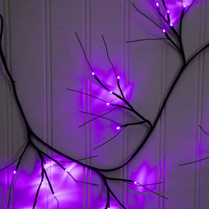 6.5' Pre-Lit Artificial Halloween Black Twig Garland with 48 Purple LED Lights