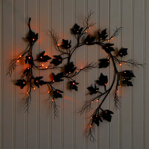 6.5' Pre-Lit Artificial Halloween Black Maple Garland with 48 Orange & Purple LED Lights