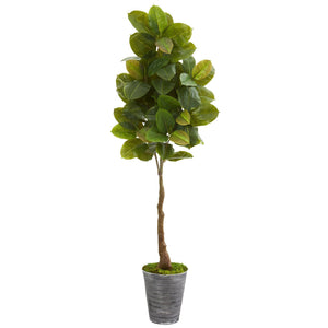65” Rubber Leaf Artificial Tree in Decorative Tin Planter (Real Touch)