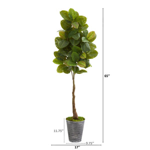65” Rubber Leaf Artificial Tree in Decorative Tin Planter (Real Touch)