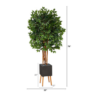 6.5’ Super Deluxe Ficus Artificial Tree in Black Planter with Stand