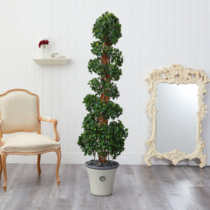 68” English Ivy Topiary Spiral Artificial Tree in Decorative Planter(Indoor/Outdoor)