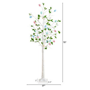 6' Pre-Lit Artificial Blooming Easter Egg Twig Tree with 24 Warm White LED Lights