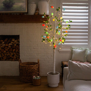 6' Pre-Lit Artificial Blooming Easter Egg Twig Tree with 24 Warm White LED Lights