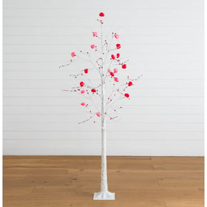 6' Pre-Lit Artificial Valentine's Day Twig Tree with 96 Heart Shaped LED Lights and Red Berries