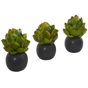 7” Artichoke Artificial Plant in Black Vase (Set of 3)