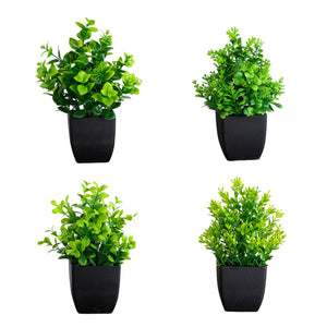 7” Artificial Assorted Green Plant in Black Square Pot - Set of 4