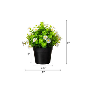 7" Artificial Daisy Plant in Black Pot - Set of 3