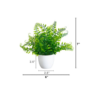 7” Artificial Fern in White Round Pot - Set of 3