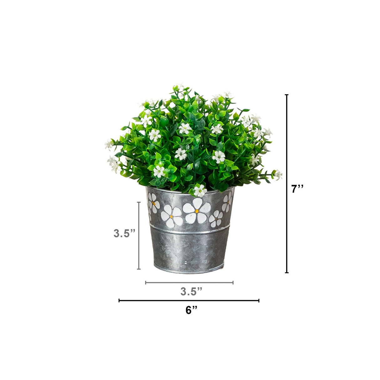7” Artificial Flowering Mini Daisy Plant in Decorative Daisy Tin Planter -Set of 3